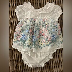 NWT Janie and Jack White Top and Bloomers with Pink and Blue Floral Print